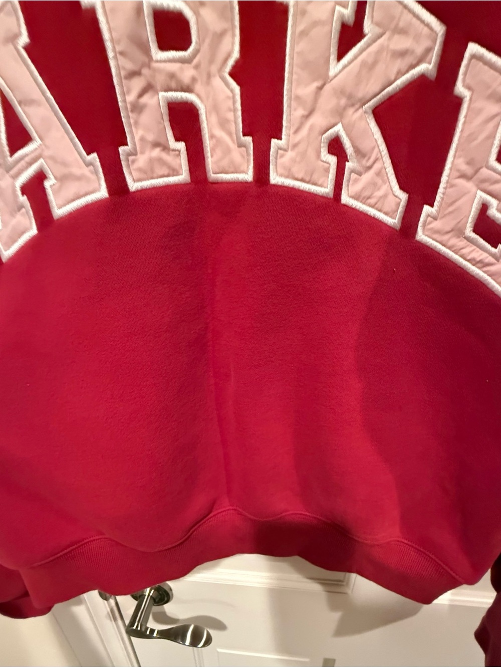 PARKE Women's Valentine's Day Varsity Mockneck Sweatshirt Crimson Peony S/M - Picture 9 of 9